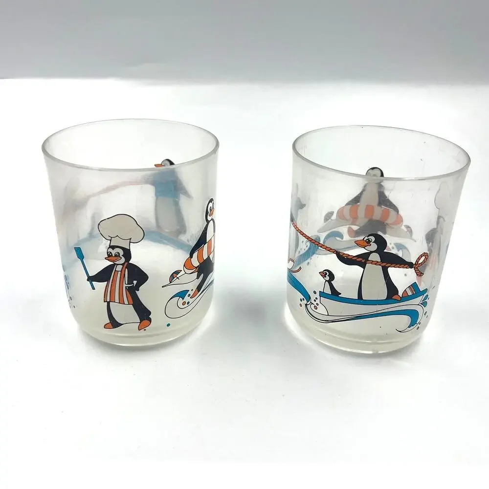 Vintage Plastic Penguins Cups Summer Sports Water‎ Skiing BBQ Swimming Beach